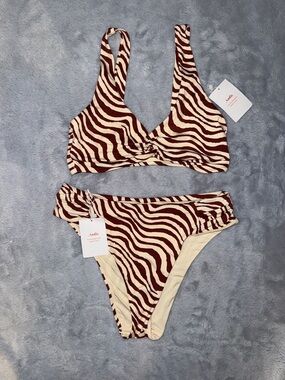 Andie Cream & Burgundy Zebra Twist Bikini Set